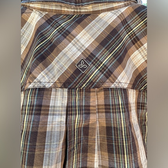 PrAna Men’s Button Down Plaid Brown T-Shirt XL - Picture 2 of 5